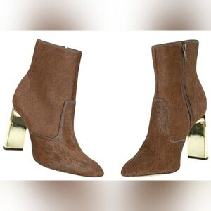 Glam 8.5 Western Bling Boho Brown Calf Hair Leather Ankle Bootie Cowgirl New